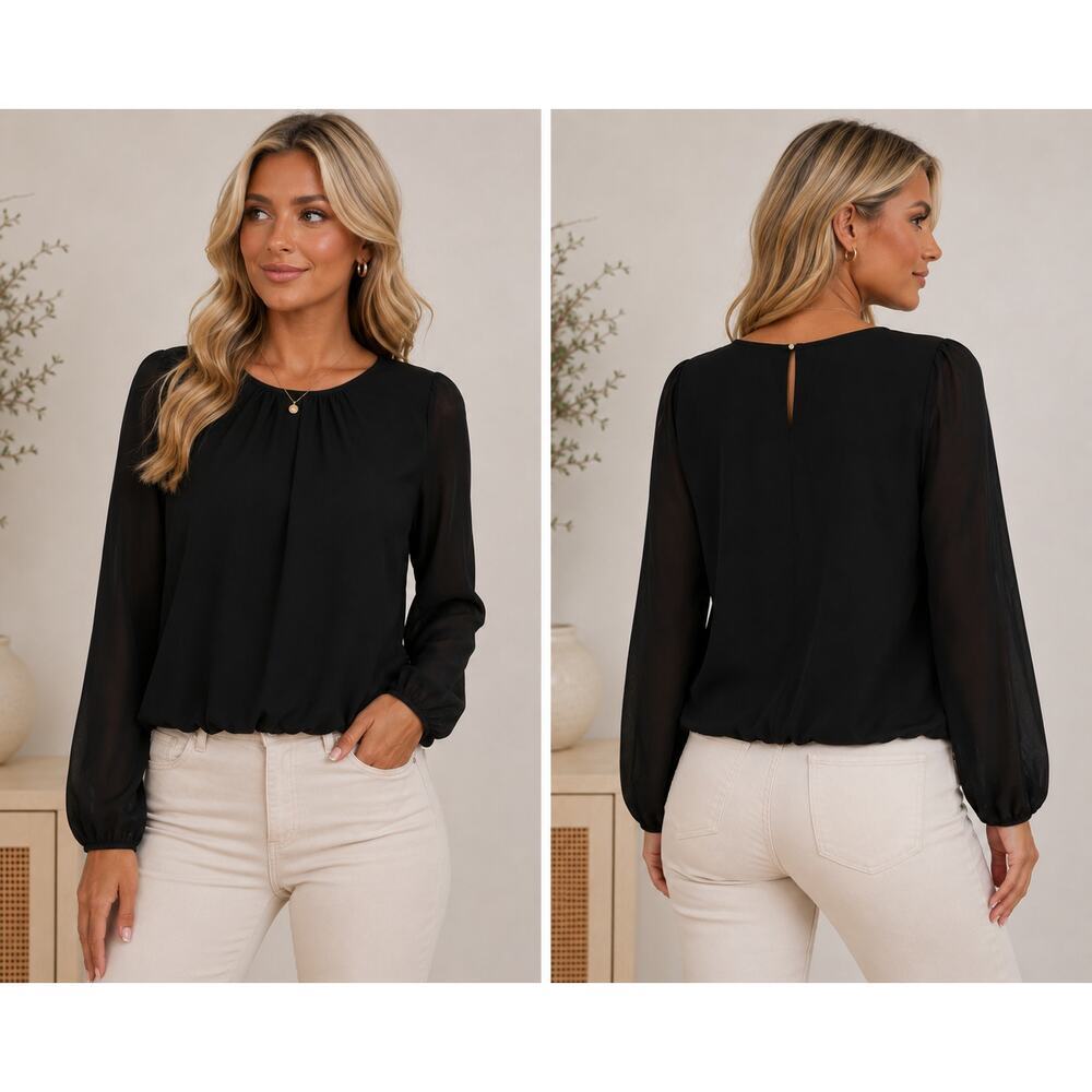 Tommy Hilfiger Black Long Sleeve Bubble Hem Blouse Small